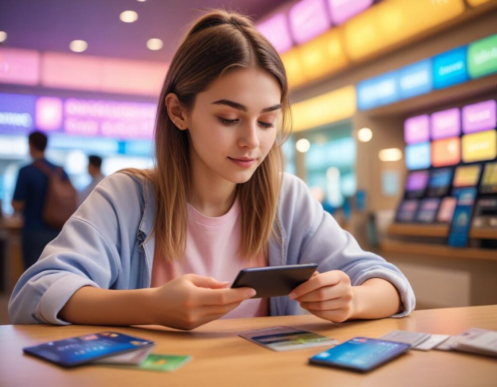 นักเรียนใช้แอปธนาคารตรวจสอบการเงินและสมัครบัตรเครดิตอย่างง่ายดาย